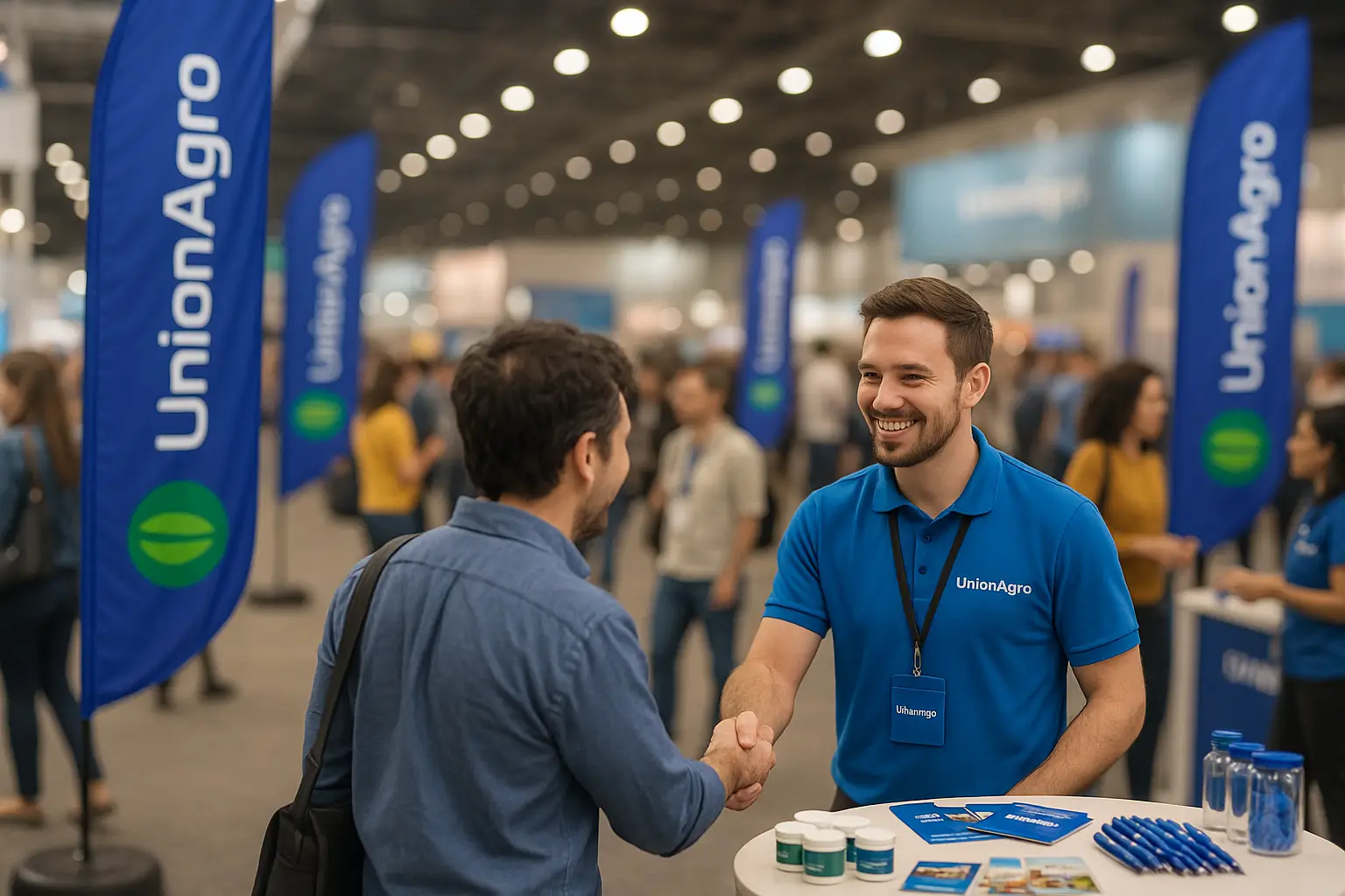 Evento corporativo promotor de vendas distribuindo brindes para o