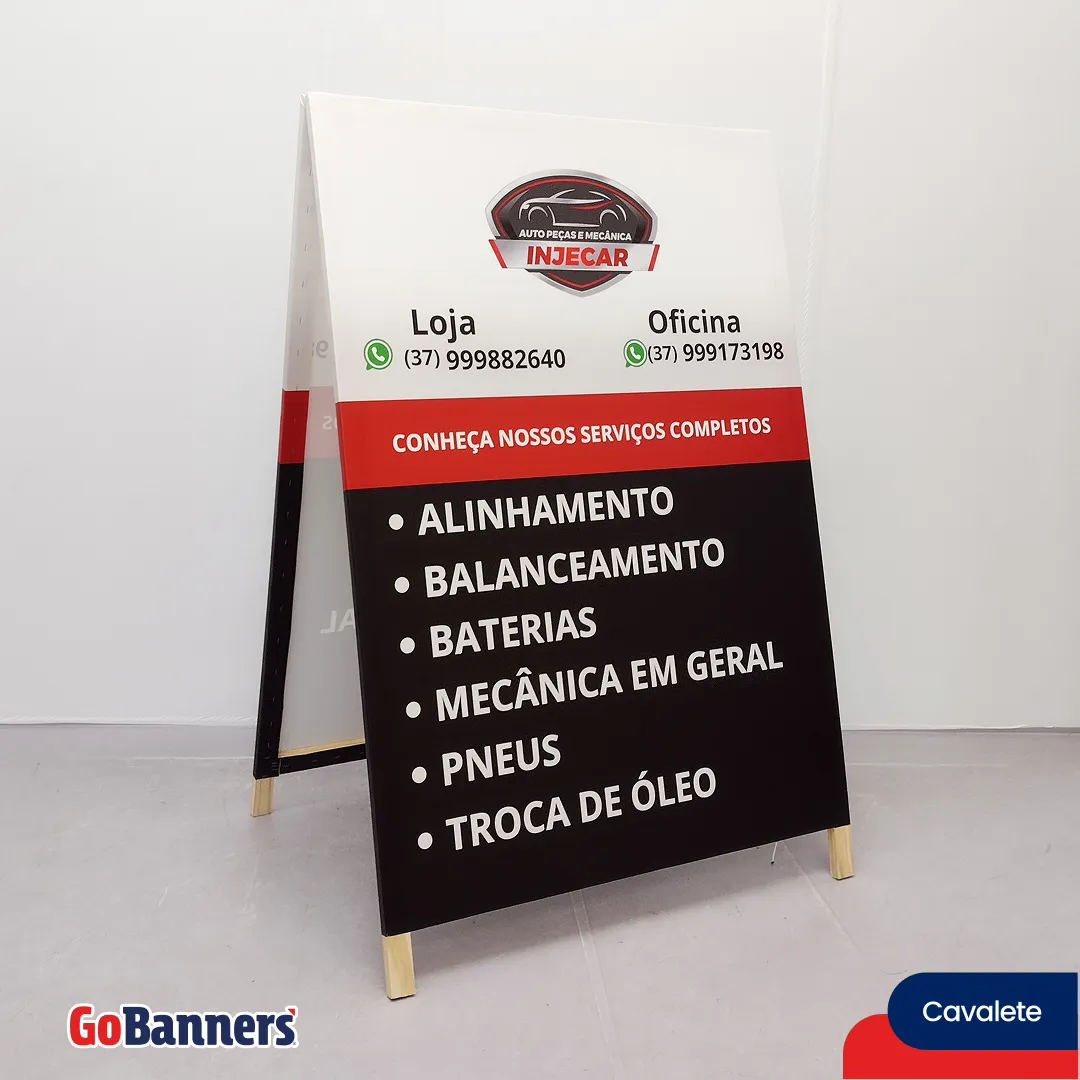 Cavalete Auto Pecas Mecanica Indecar Servicos Completos Vermelho Preto Branco