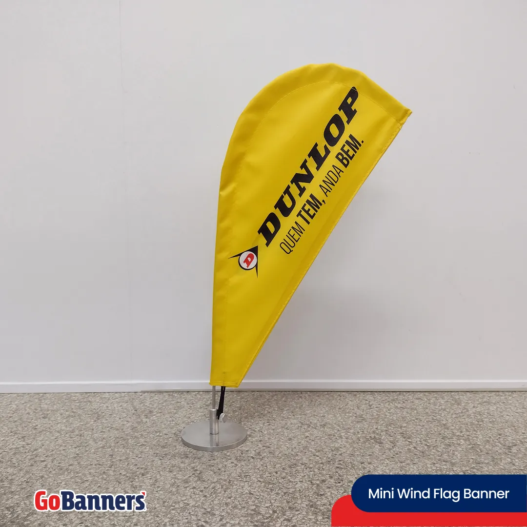 Mini Wind Banner Loja Pneus Dunlop Promocao Pneu Amarelo Preto
