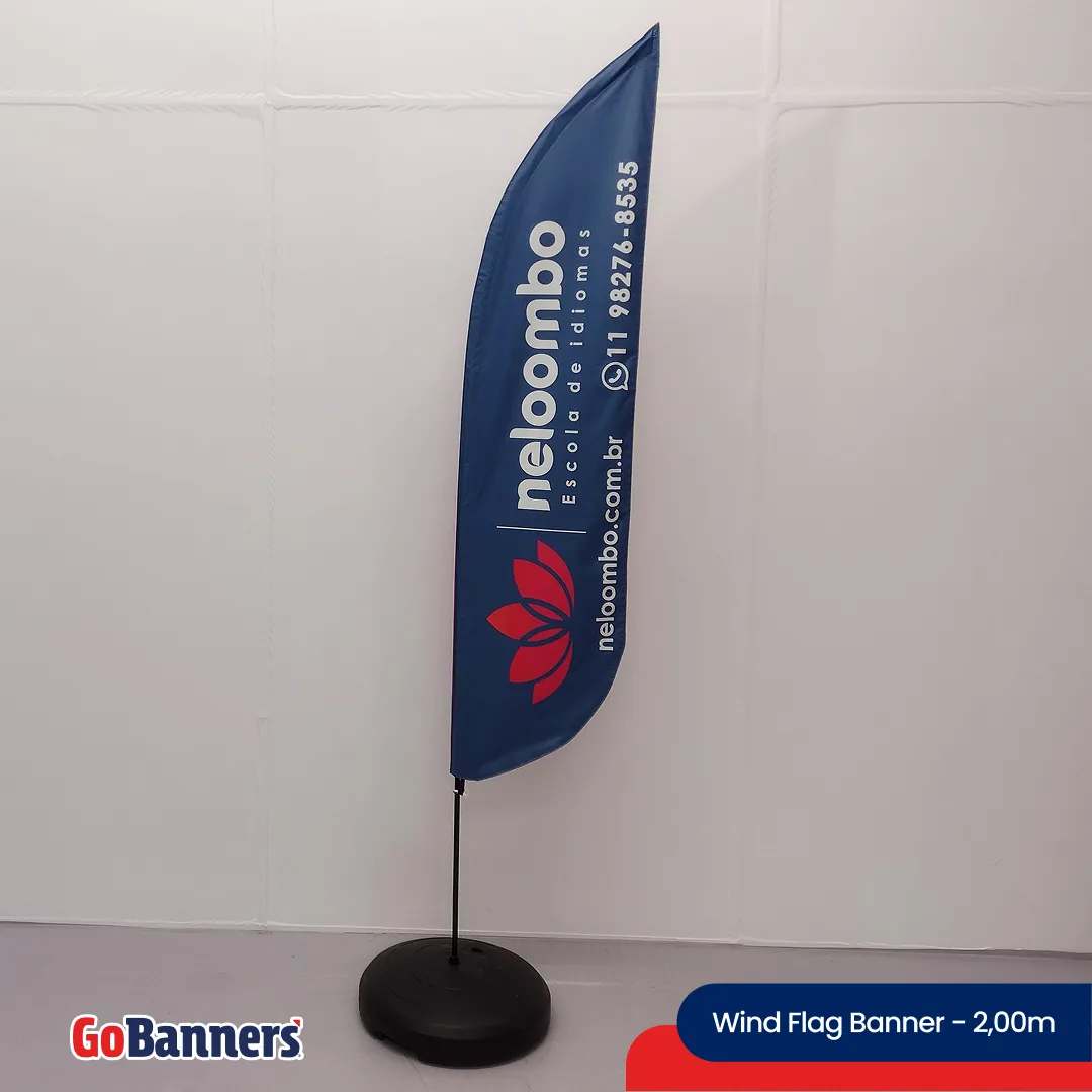 Wind Flag Banner 2 00m Escola Idiomas Neloombo Lingua Estrangeira Azul Vermelho Branco