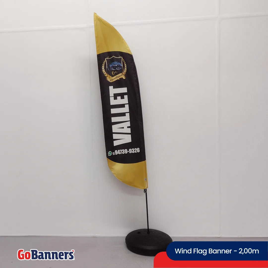 Wind Flag Banner 2.00m Vallet Estacionamento Amarelo Preto Branco