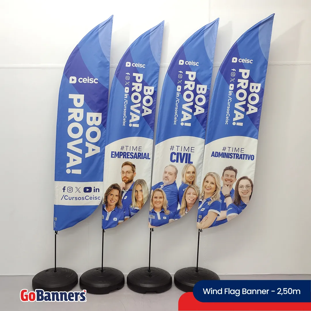 Wind Flag Banner 2.50m Cursos Ceisc Boa Prova Empresarial Civil Administrativo Azul Branco