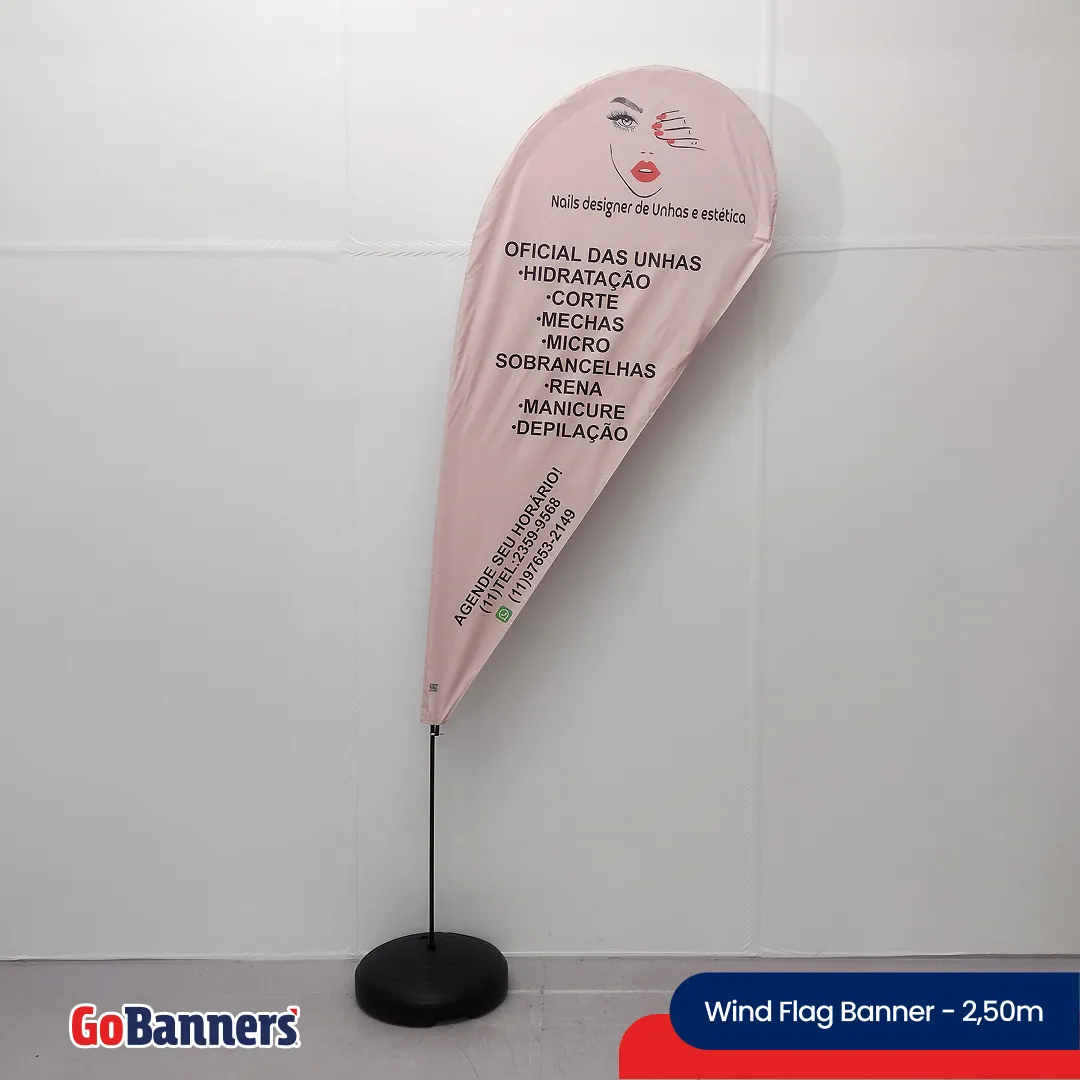 Wind Flag Banner 2.50m Manicure Noilis Servicos Hidratacao Cortes Mechas Depilacao Rosa Branco Preto