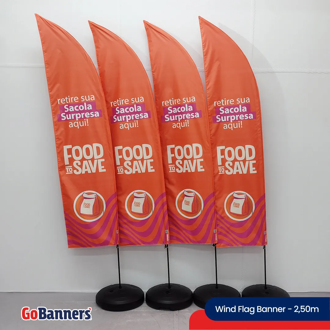 Wind Flag Banner 2.50m Mercado Food To Save Retirar Sacola Surpresa Vermelho Laranja Branco