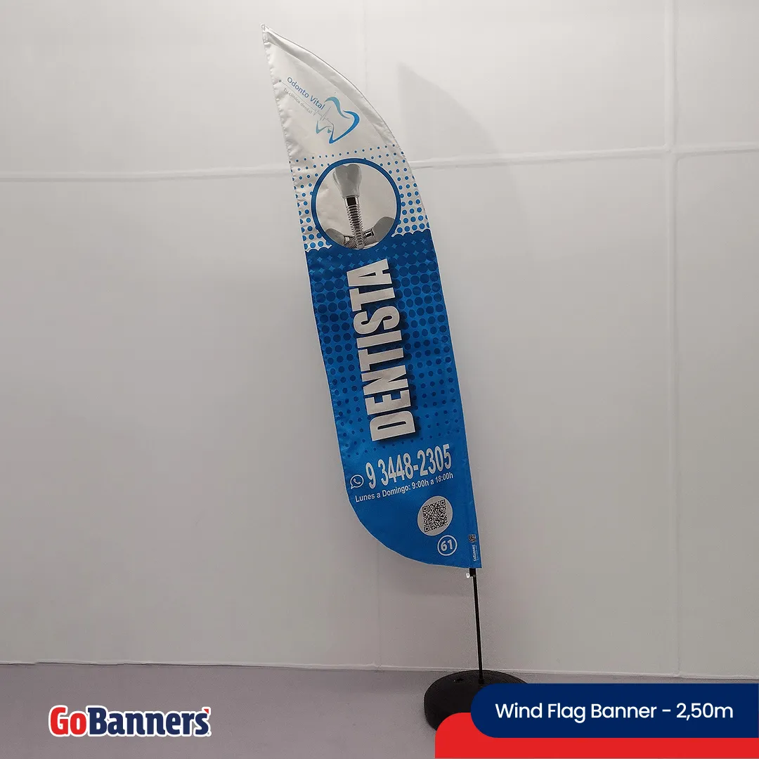 Wind Flag Banner 2,50m Clinica Dentista Odontologia Azul Branco