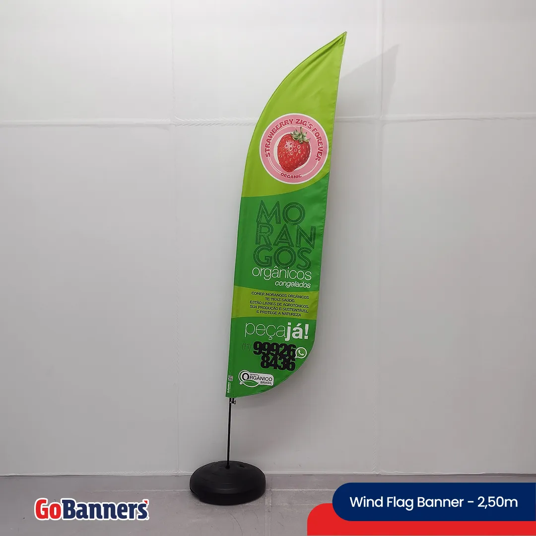 Wind Flag Banner 2,50m Morangos Organicos Promocao Peceja? Verde Vermelho