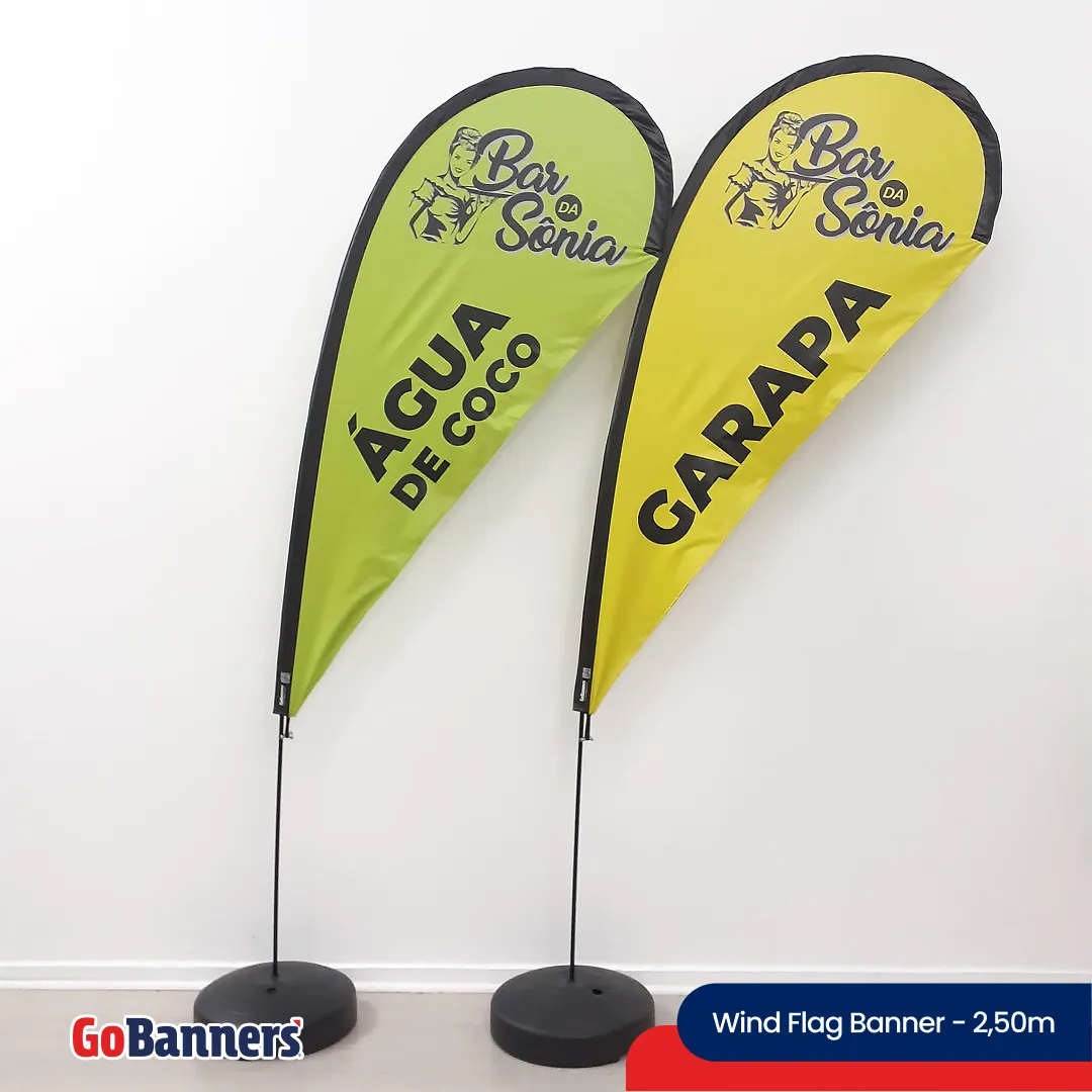 Wind Flag Banner 2,5m Bar Sonia Agua De Coco Garapa Verde Amarelo Preto