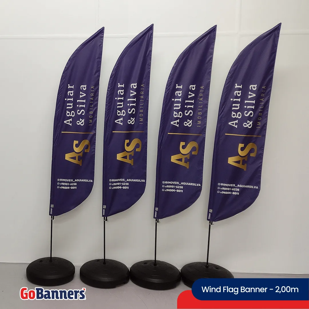 Wind Flag Banner 2m Imobiliaria Aguiar E Silva Roxo Dourado