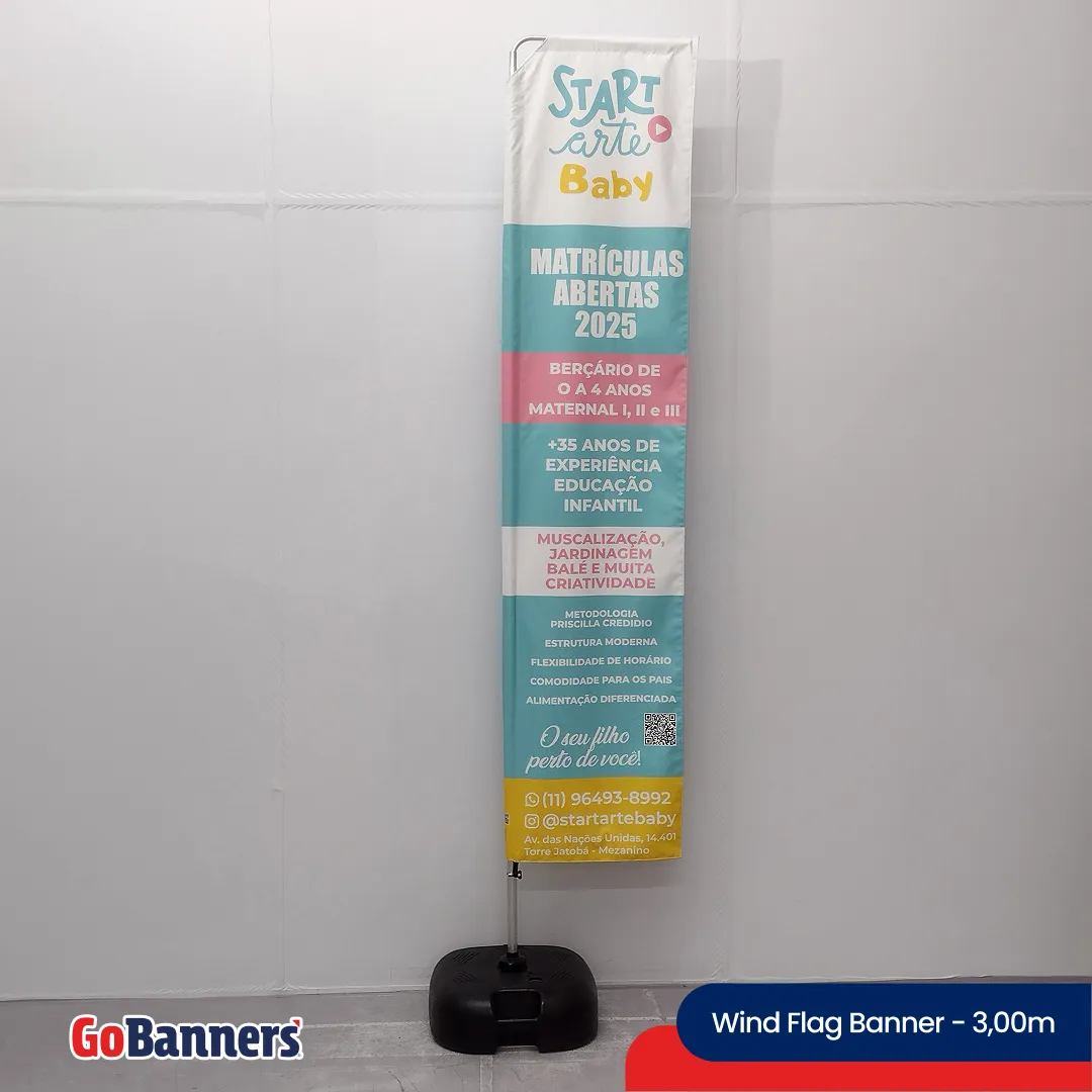 Wind Flag Banner 3,00m Escola Infantil Start Arte Baby Creche Berc?ario Educacao Branco Azul Amarelo Verde