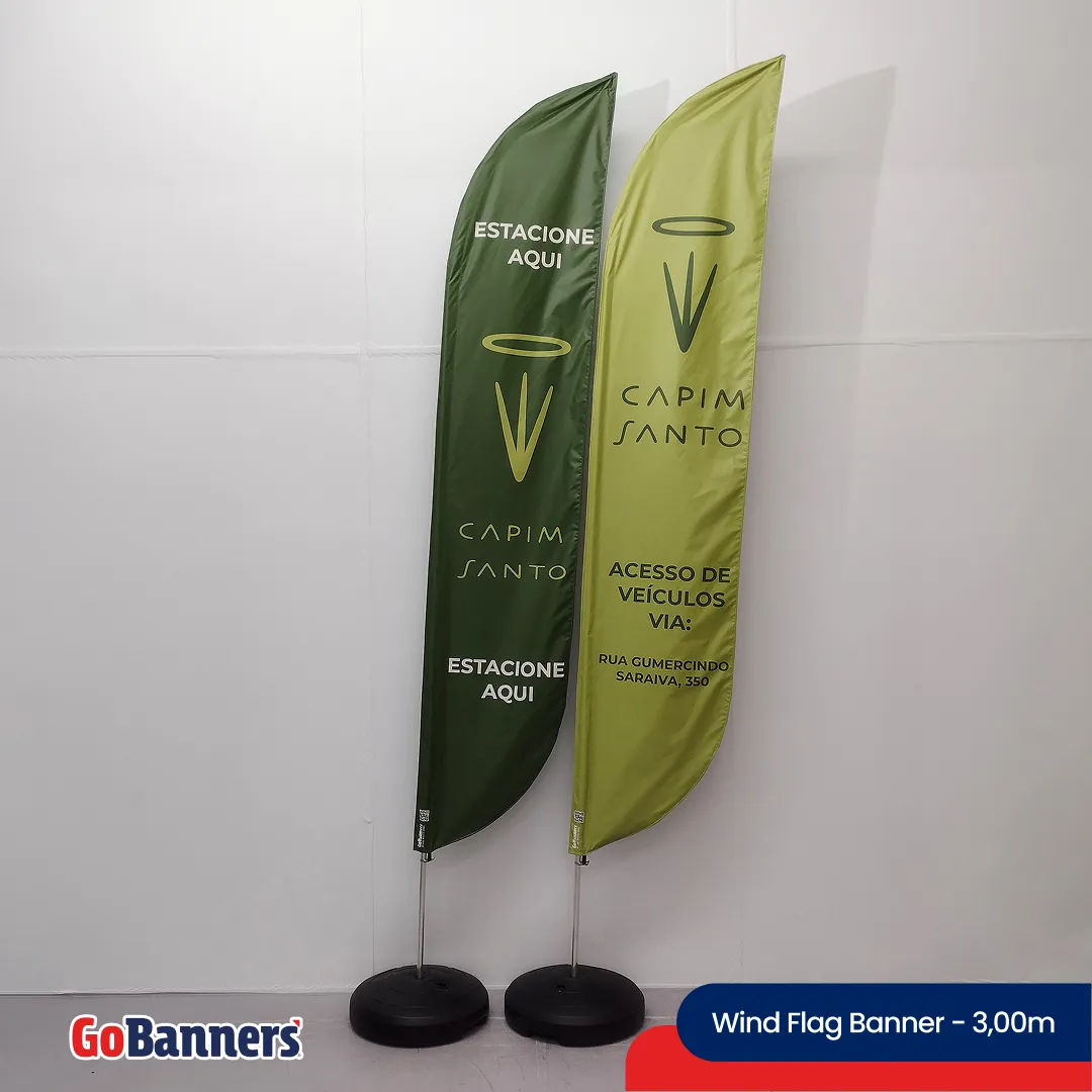 Wind Flag Banner 3,00m Imobiliario Capim Santo Veiculos Acesso Verde Amarelo