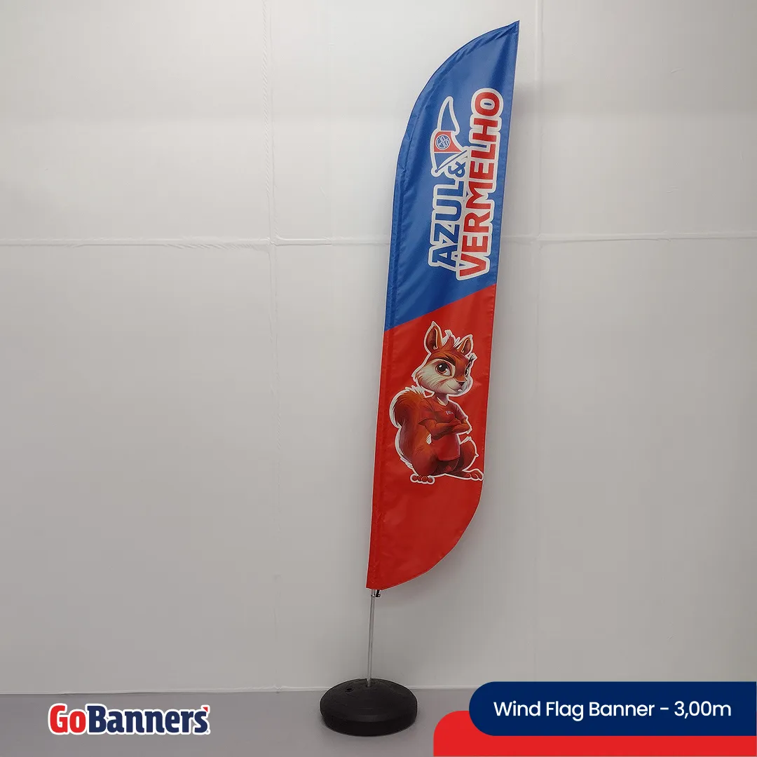 Wind Flag Banner 3m Azula Vermelho Supermercado Mascote Azul Vermelho