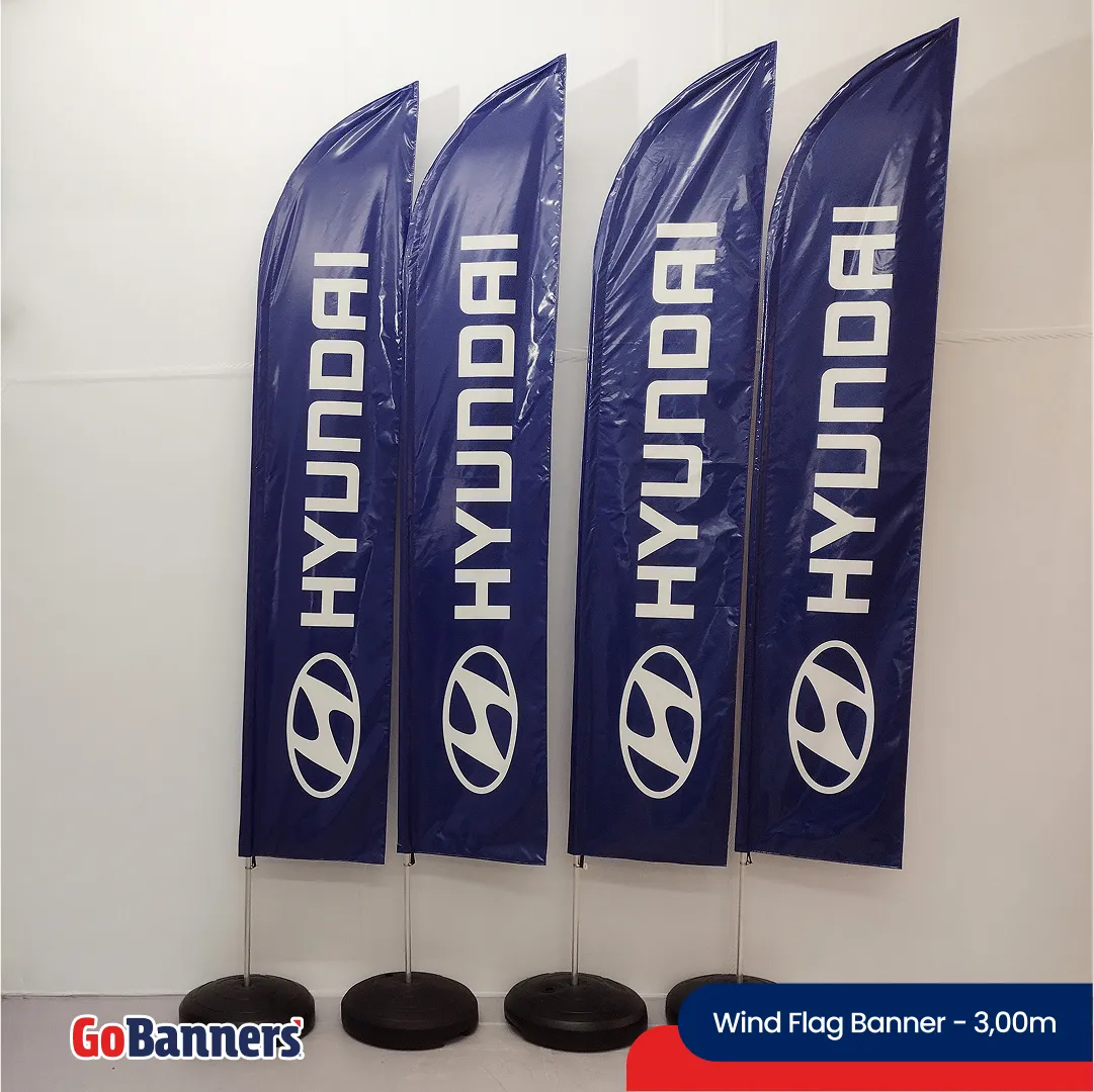 Wind Flag Banner 3m Concessionaria Carros Hyundai Destaque Marca Azul Branco