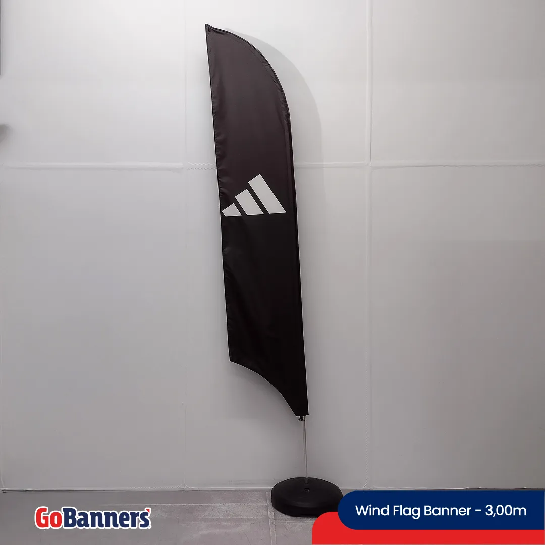 Wind Flag Banner 3m Esportivo Adidas Logo Preto Branco