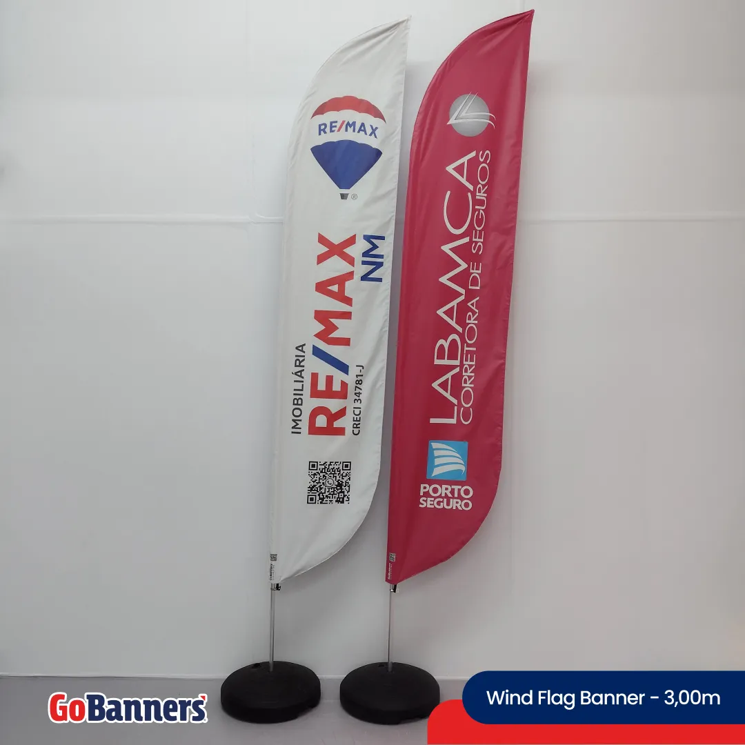 Wind Flag Banner 3m Imobiliaria Remax Labaca Corretora Seguro Branco Vermelho Cinza Azul
