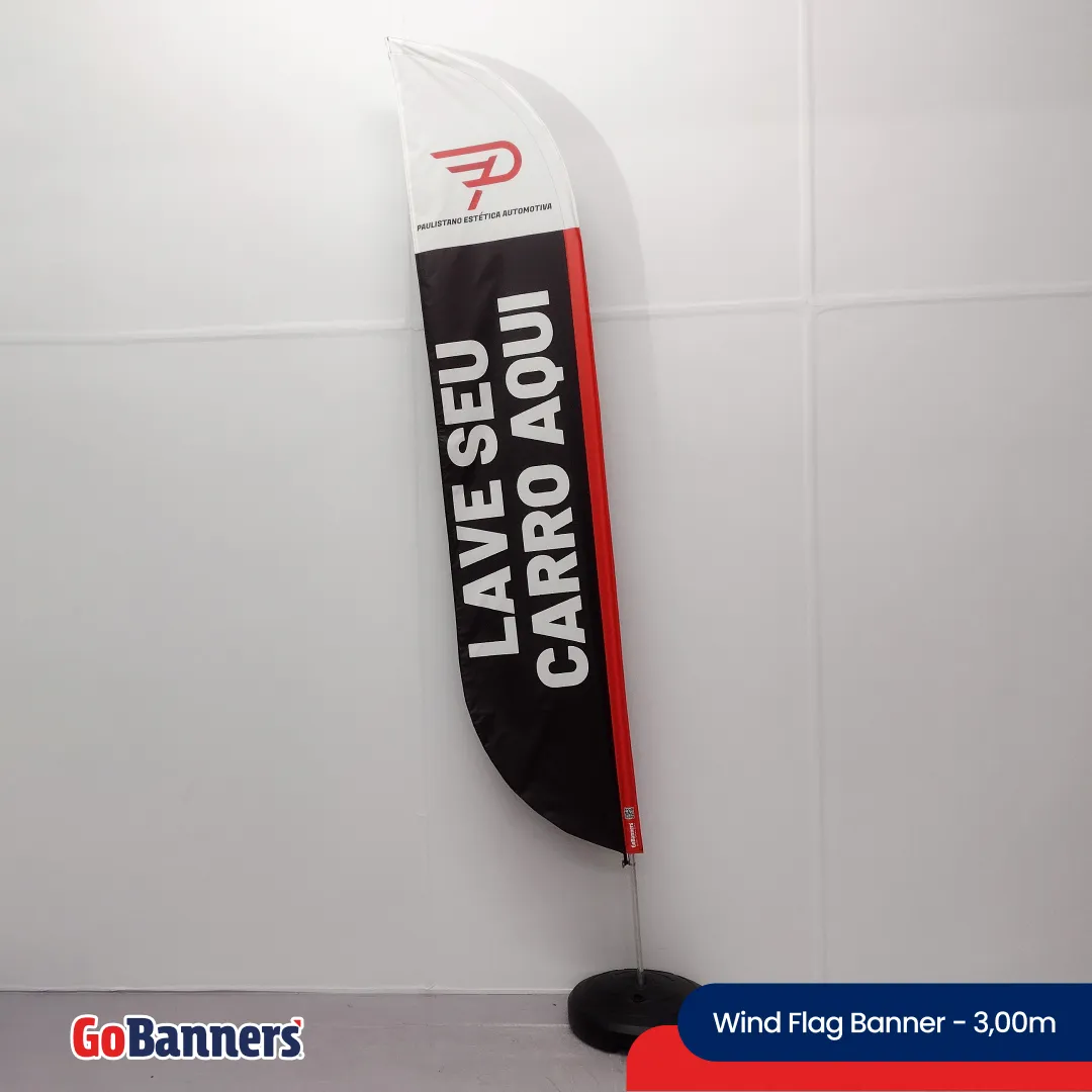 Wind Flag Banner 3m Lava Jato Laves Estacionamento Preto Branco Vermelho