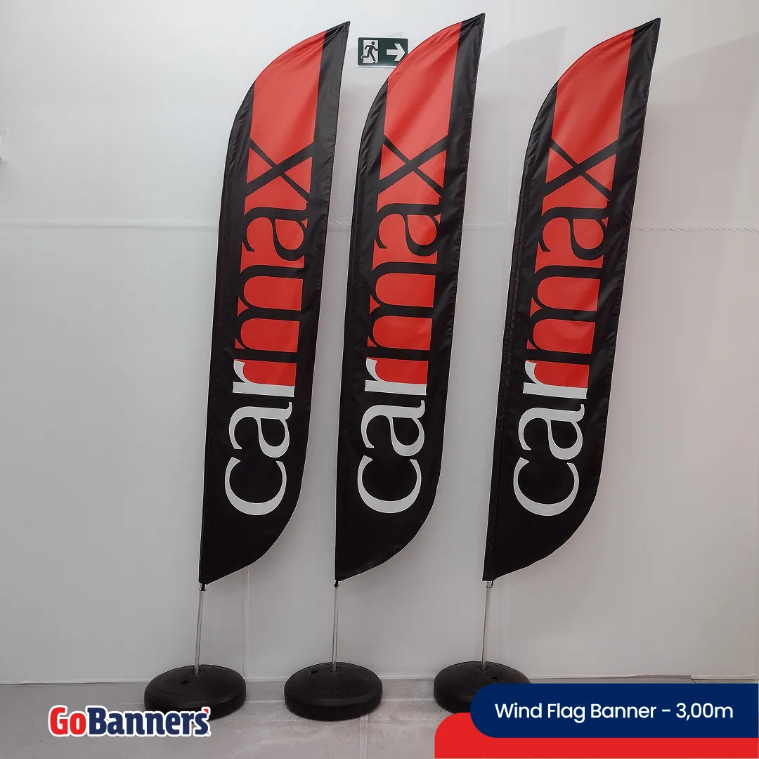 Wind Flag Banner 3m Loja Carnaval Promocao Preto Vermelho