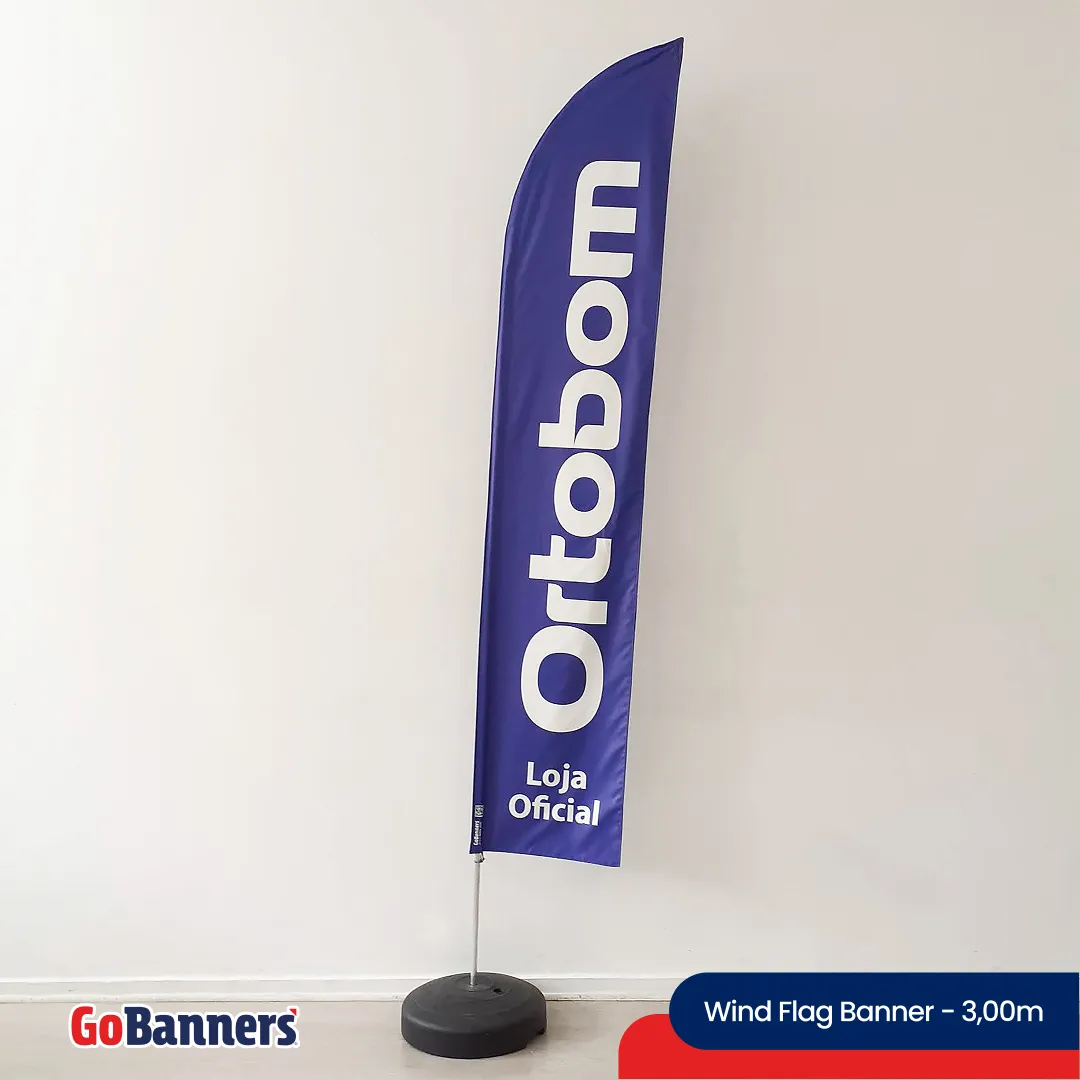 Wind Flag Banner 3m Loja Ortobom Oficial Azul Branco