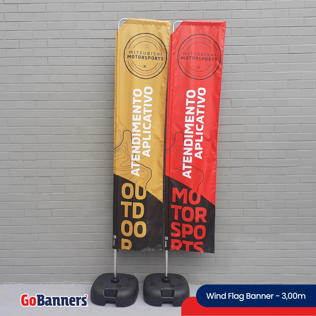 Wind Flag Banner 3m Motociclismo Mitsubishi Motorsports Atendimento Aplicativo Vermelho Amarelo Preto